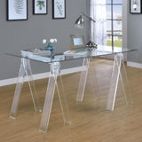 Amaturo Writing Desk front view with glass top and chrome legs