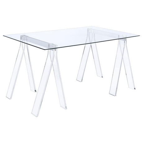 Side angle of Amaturo glass and chrome writing desk