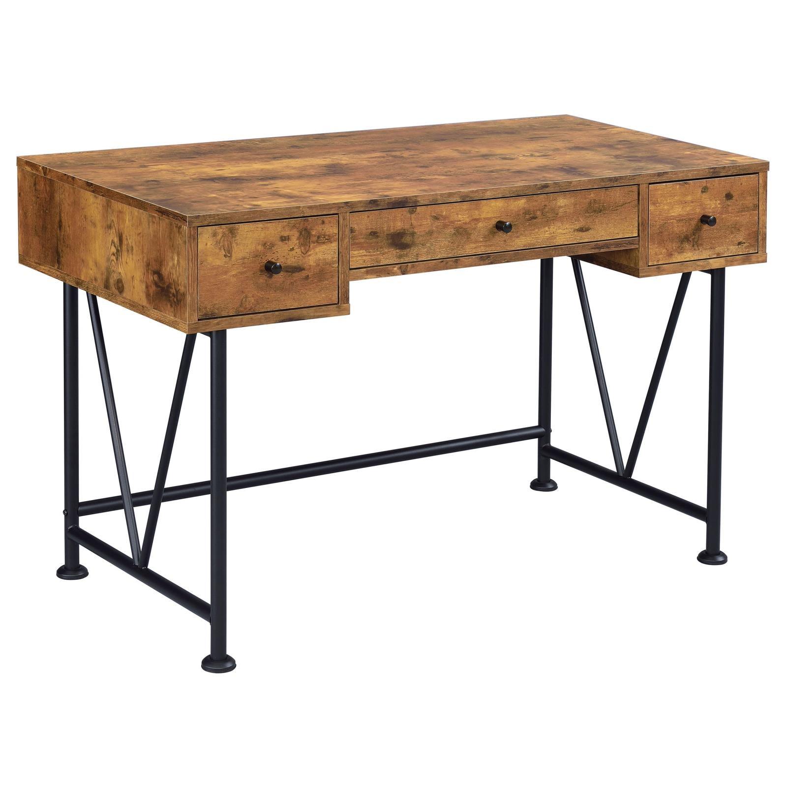 Analiese 2-Piece Writing Desk and Bookcase Set in Antique Nutmeg and Black finish