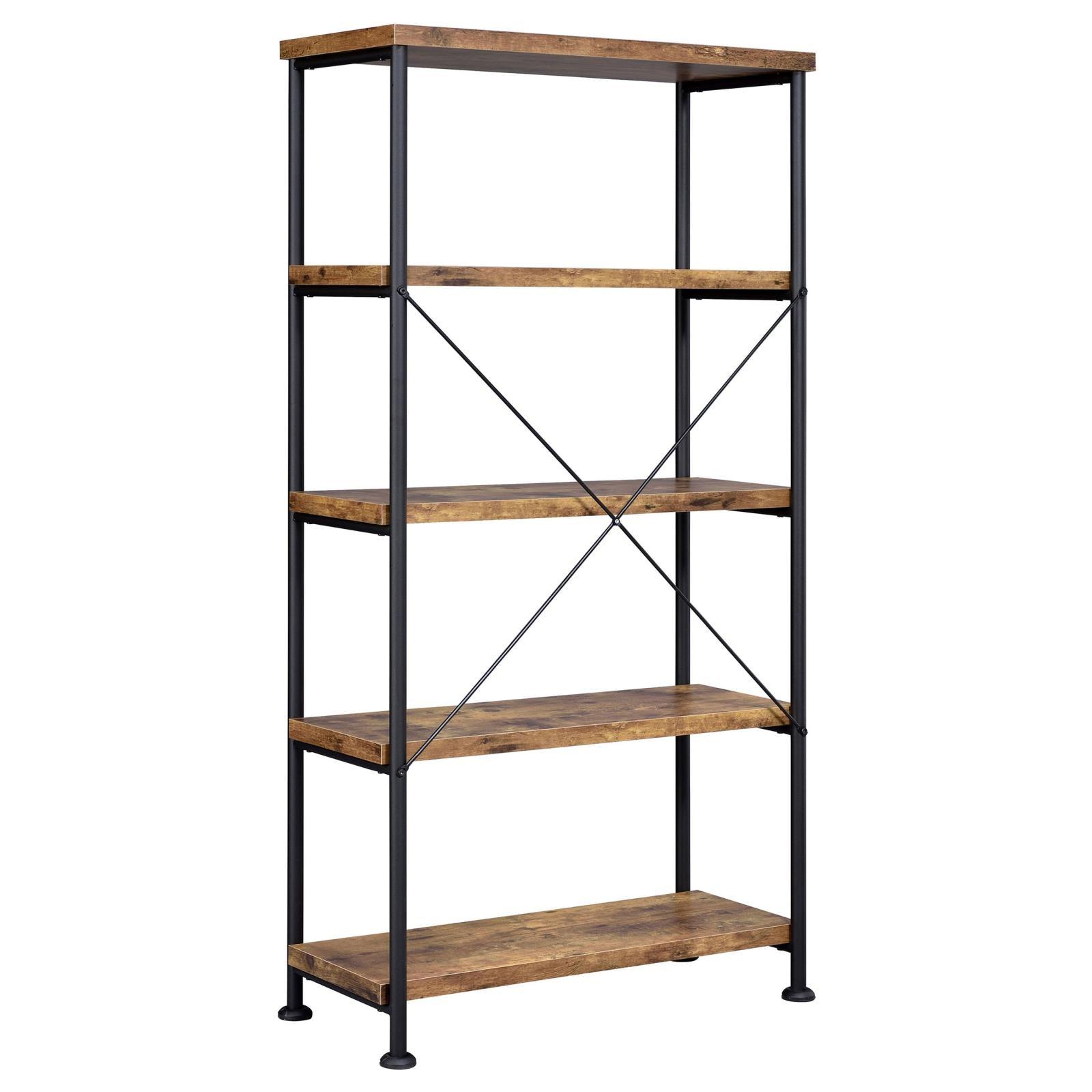 Analiese 2-Piece Writing Desk and Bookcase Set in Antique Nutmeg and Black finish