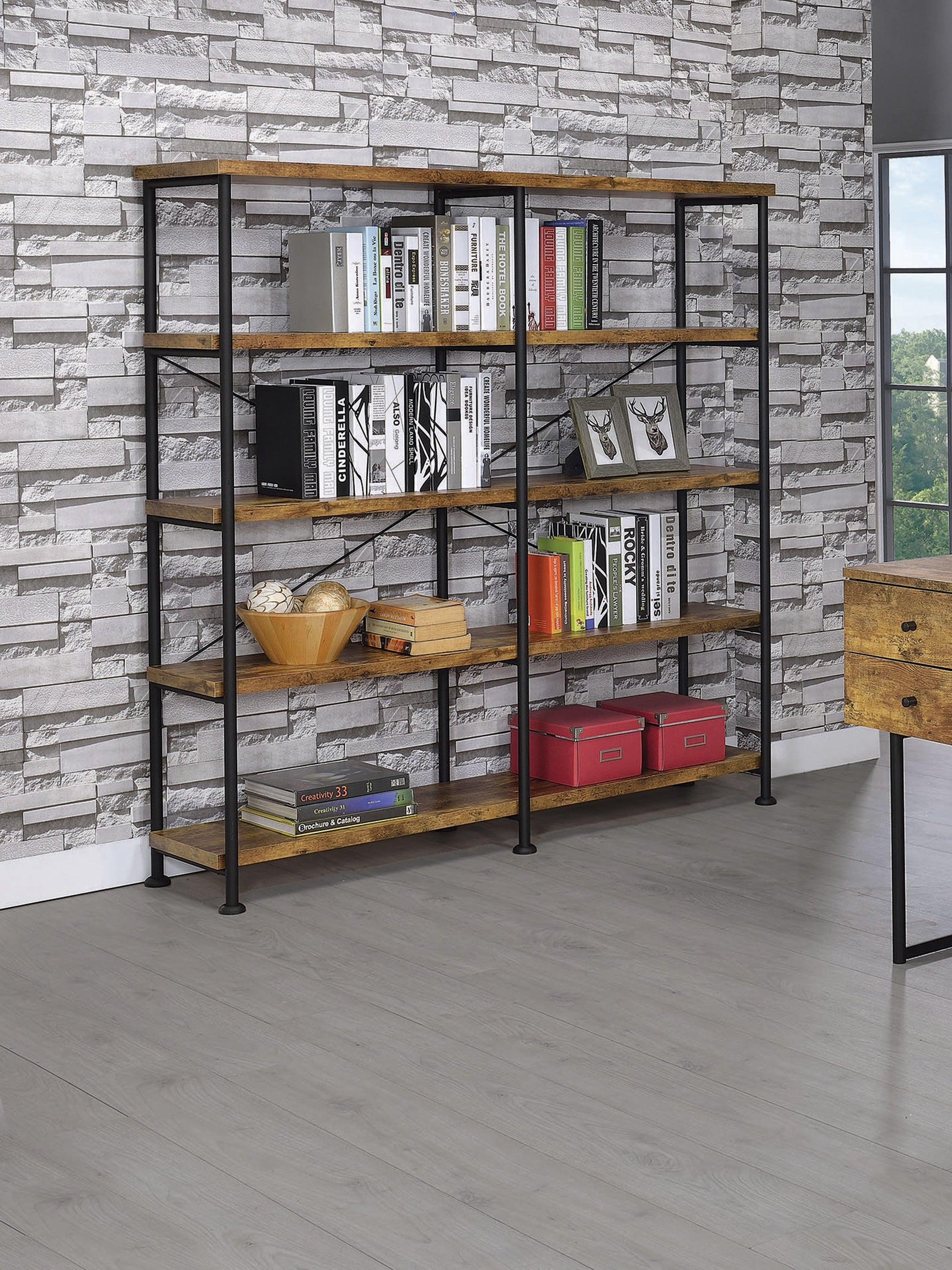 Analiese 2-Piece Writing Desk and Bookcase Set in Antique Nutmeg and Black finish
