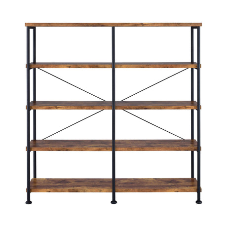 Side angle of Analiese 4-shelf open bookcase in antique nutmeg