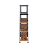 Close-up of antique nutmeg finish and metal details on Analiese bookcase