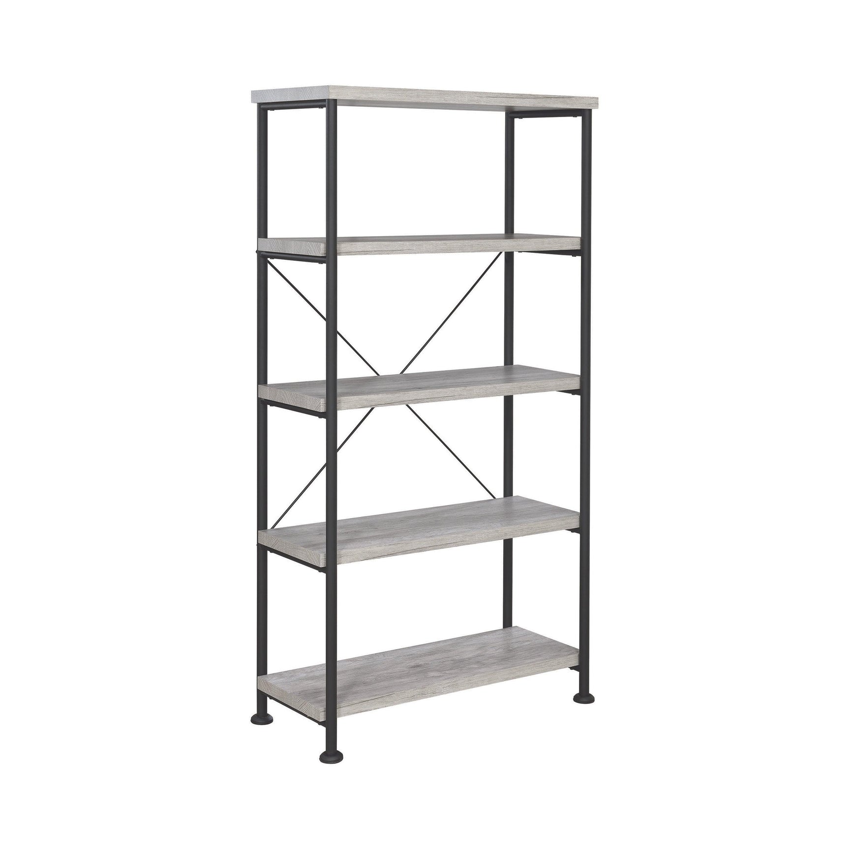 Analiese bookcase showing shelves and grey driftwood finish