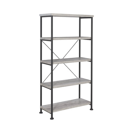 Analiese bookcase showing shelves and grey driftwood finish