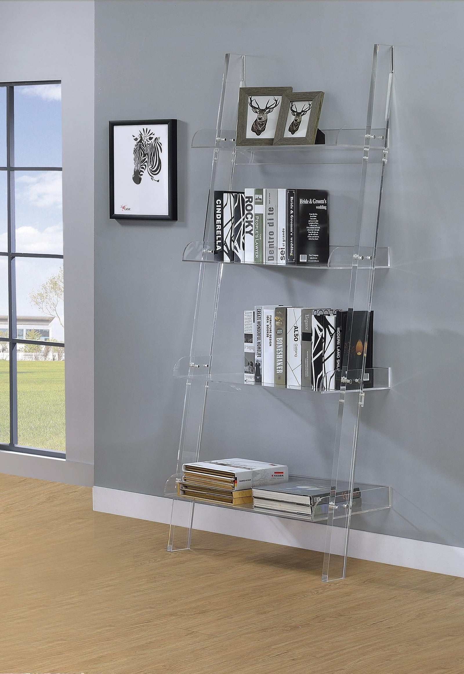 Amaturo 4-Shelf Ladder Bookcase Clear - Ella Furniture