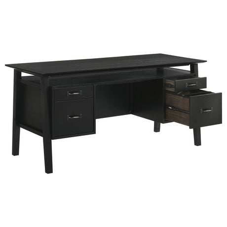 Goodson desk side view showing open shelf and drawer detail