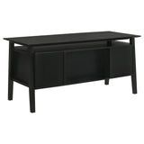 Full desk showing four drawers and open shelf