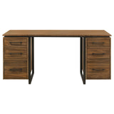 Berhalter Desk side view highlighting double pedestal design