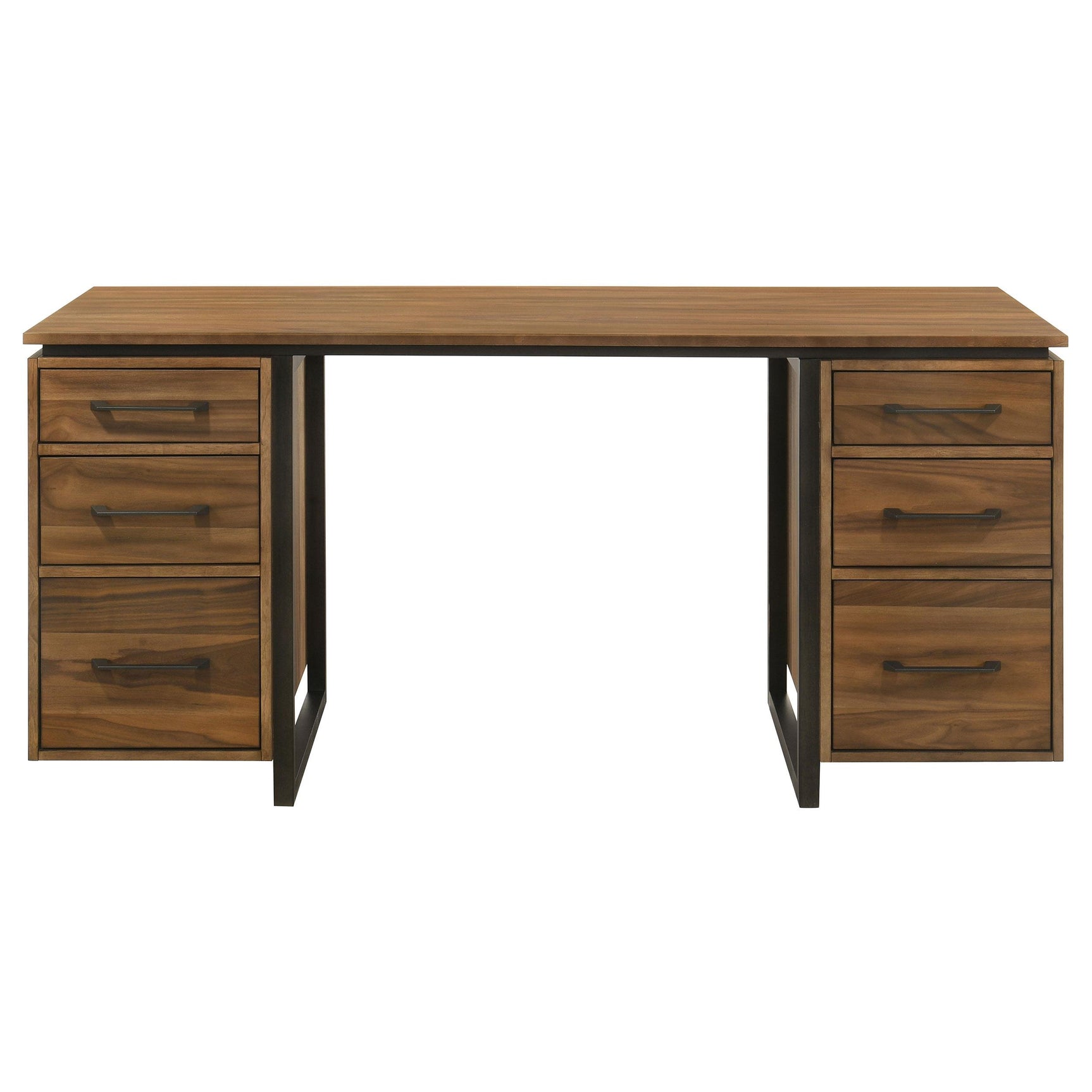 Berhalter Desk side view highlighting double pedestal design
