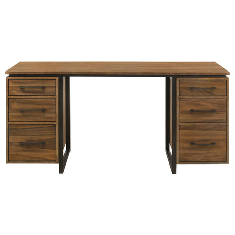 Berhalter Desk side view highlighting double pedestal design
