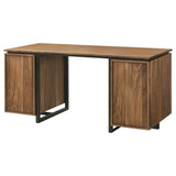 Close-up of sap walnut veneer texture on desktop