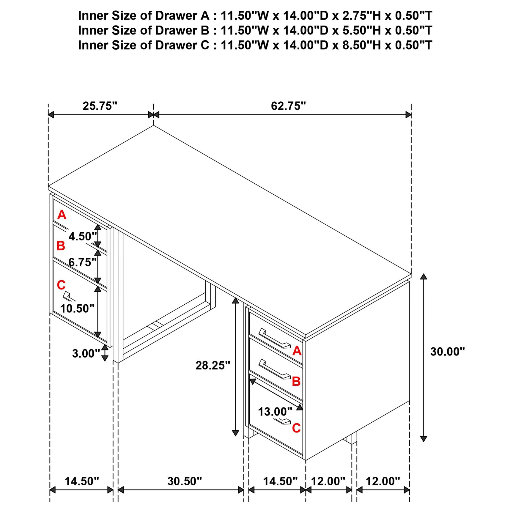 Berhalter Desk six drawer storage overview