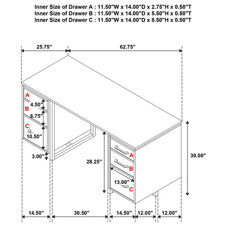 Berhalter Desk six drawer storage overview