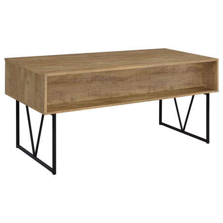 Rustic mango wood finish on desk surface