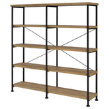Side view of double bookshelf highlighting shelf depth