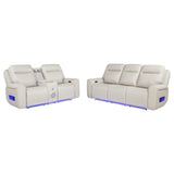 Rojas 2-Piece Dual Power Reclining Sofa Set with Drop-Down Console Greige — product view