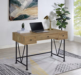 Side view of Analiese writing desk showing black metal base