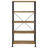 Side view of Analiese 4-shelf bookshelf with mango finish and metal support