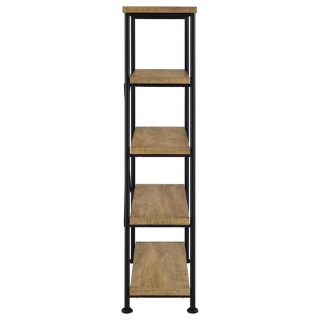 Wide shot of bookshelf standing in living room