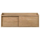 Close-up of distressed oak veneer grain on Fabian bookshelf bridge