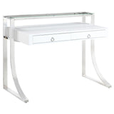 Close-up of Gemma desk felt-lined drawers and chrome ring pulls