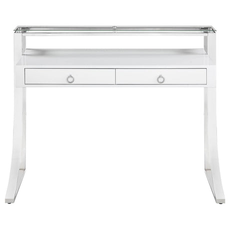 Side view of Gemma writing desk showing glossy white surface