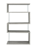 Close-up of light grey driftwood finish and shelving