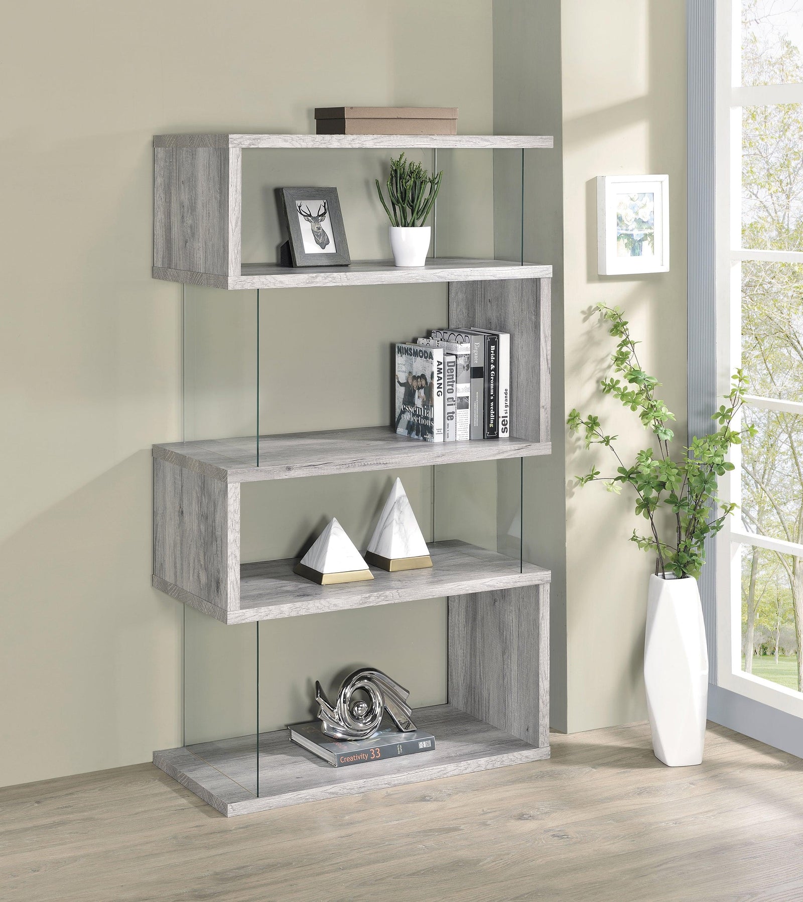 Emelle 4-Shelf Bookcase With Glass Panels 802340 - Ella Furniture