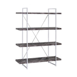 Grimma 4-Shelf Bookcase Rustic Grey Herringbone close-up of shelf detail