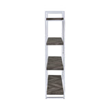 Grimma 4-Shelf Bookcase Rustic Grey Herringbone with displayed items