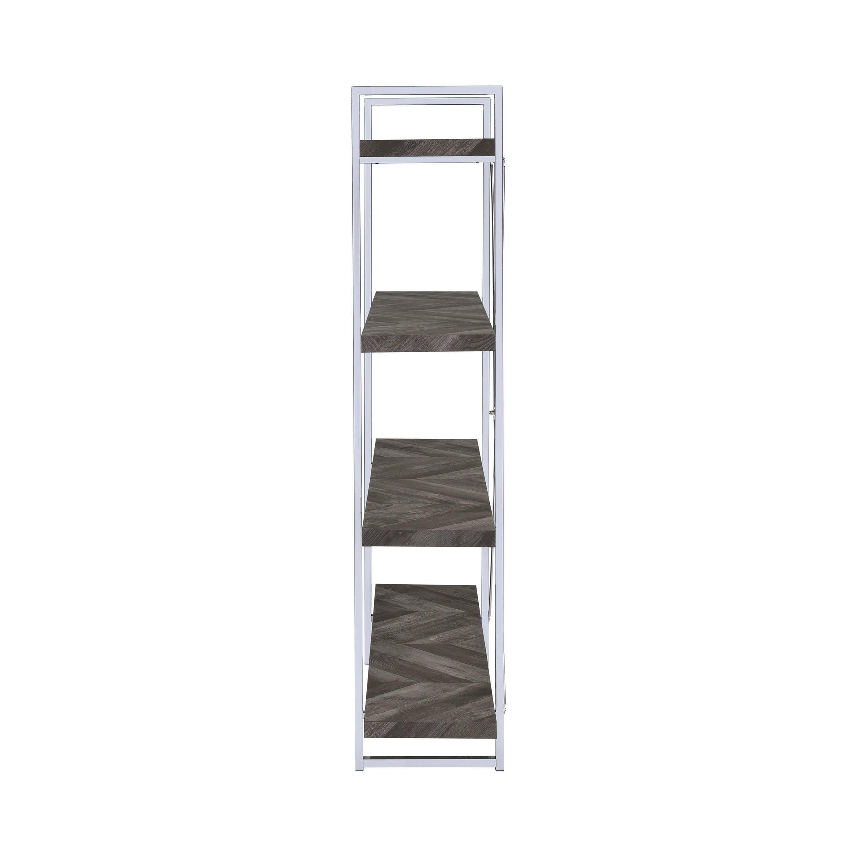 Grimma 4-Shelf Bookcase Rustic Grey Herringbone with displayed items