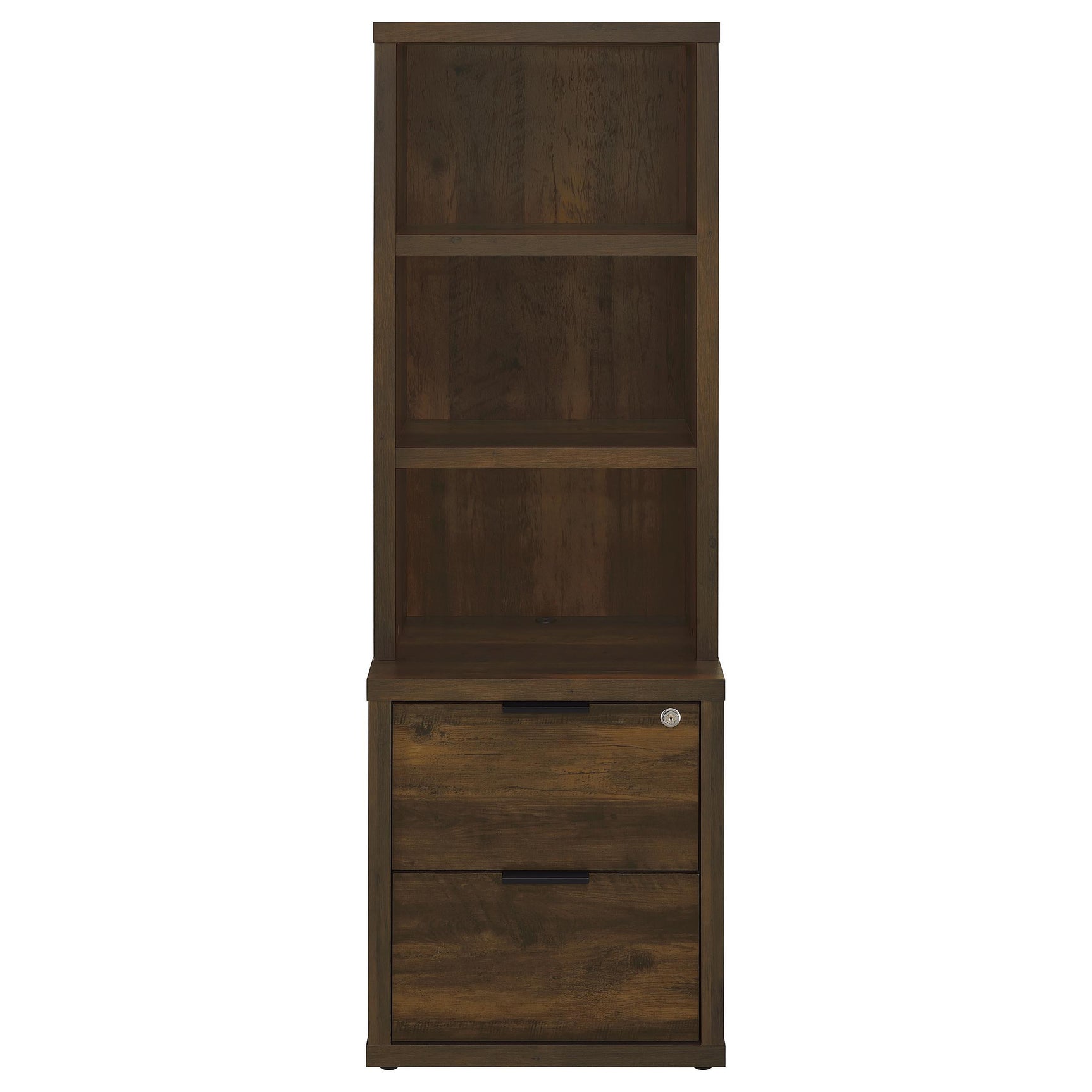 Side view of Westpark bookcase highlighting drawer and shelf configuration