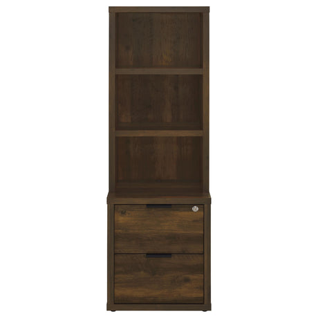 Side view of Westpark bookcase highlighting drawer and shelf configuration