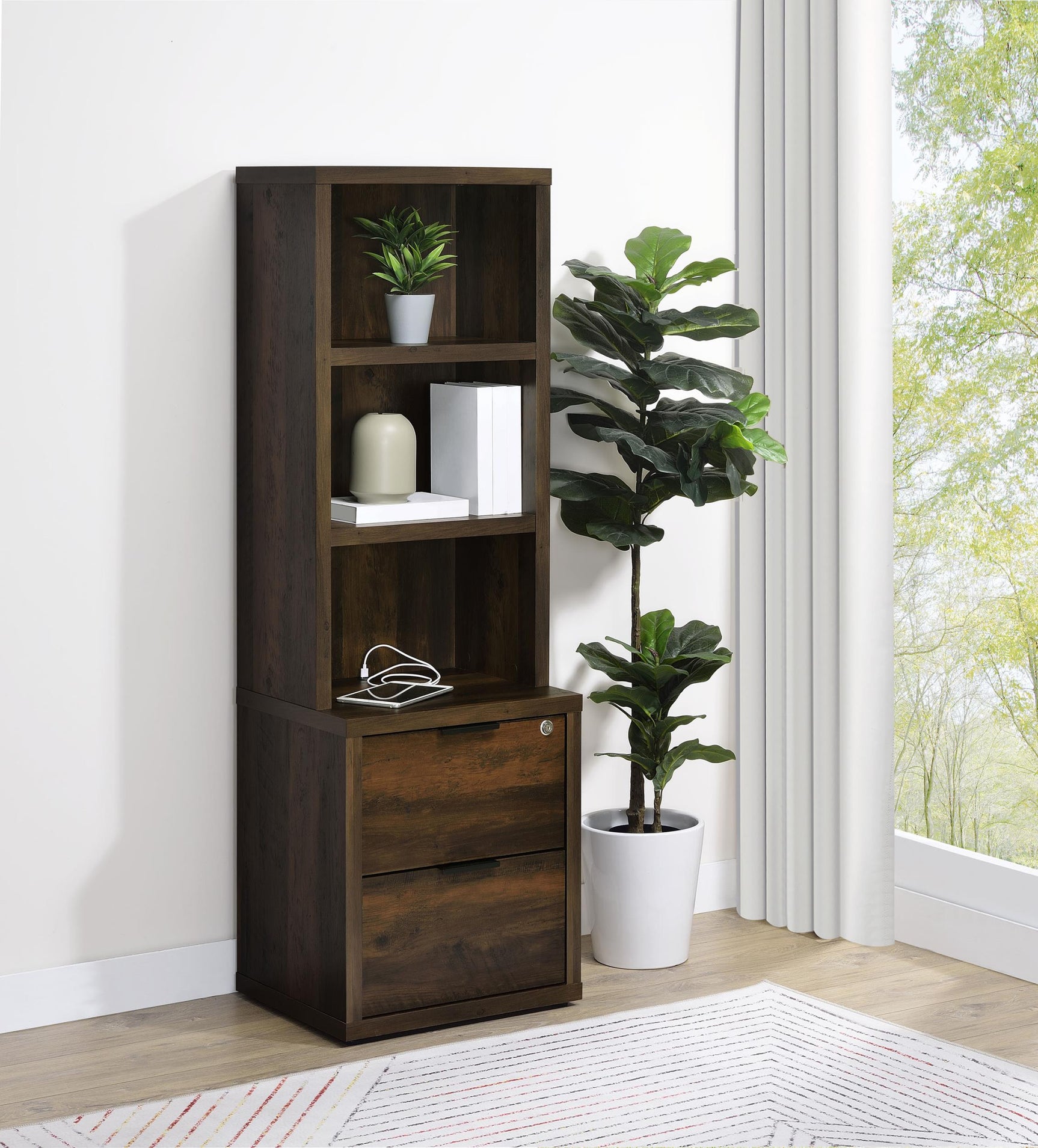 Side view of Westpark 3-shelf bookcase in dark pine finish