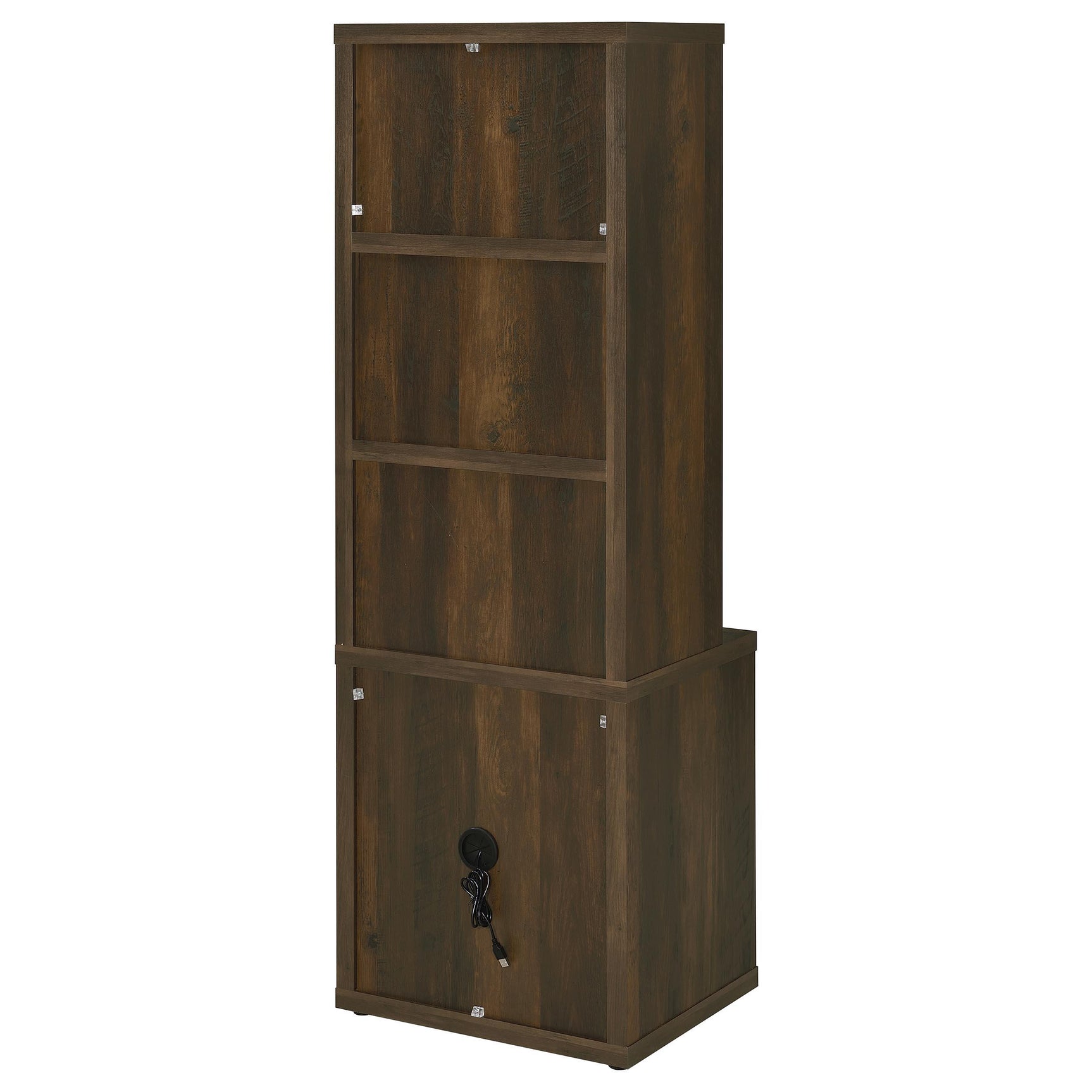 Westpark 3-shelf bookcase with USB ports and lockable drawer in dark pine finish