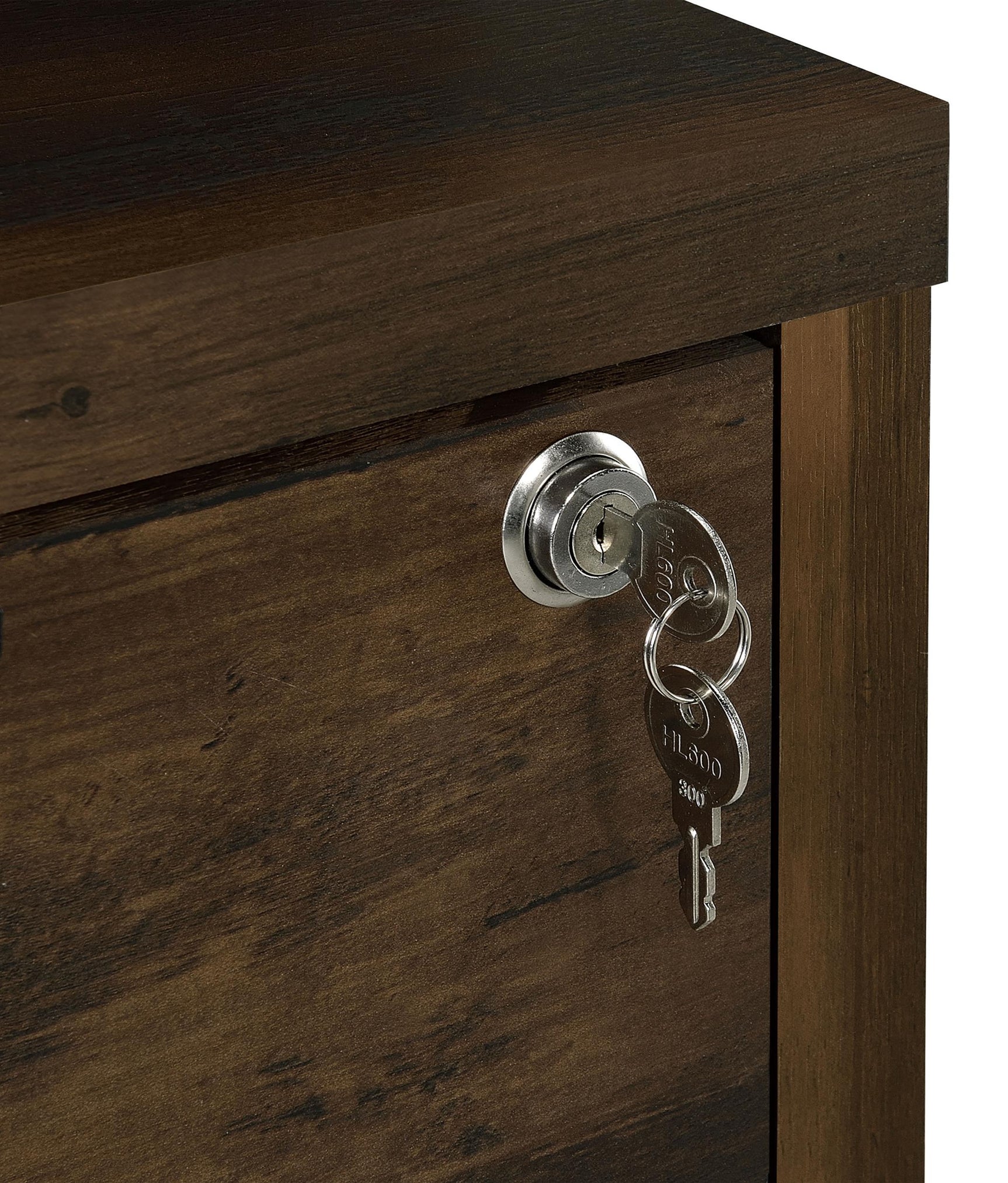 Westpark 3-shelf bookcase with USB ports and lockable drawer in dark pine finish