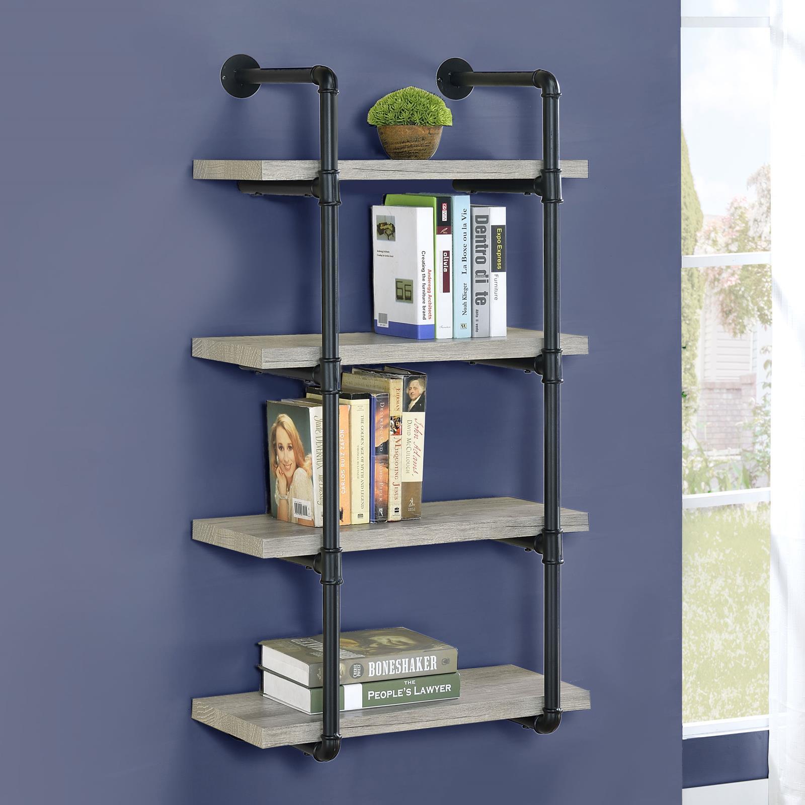 Elmcrest 24-Inch Wall Shelf Black And Grey Driftwood - Ella Furniture