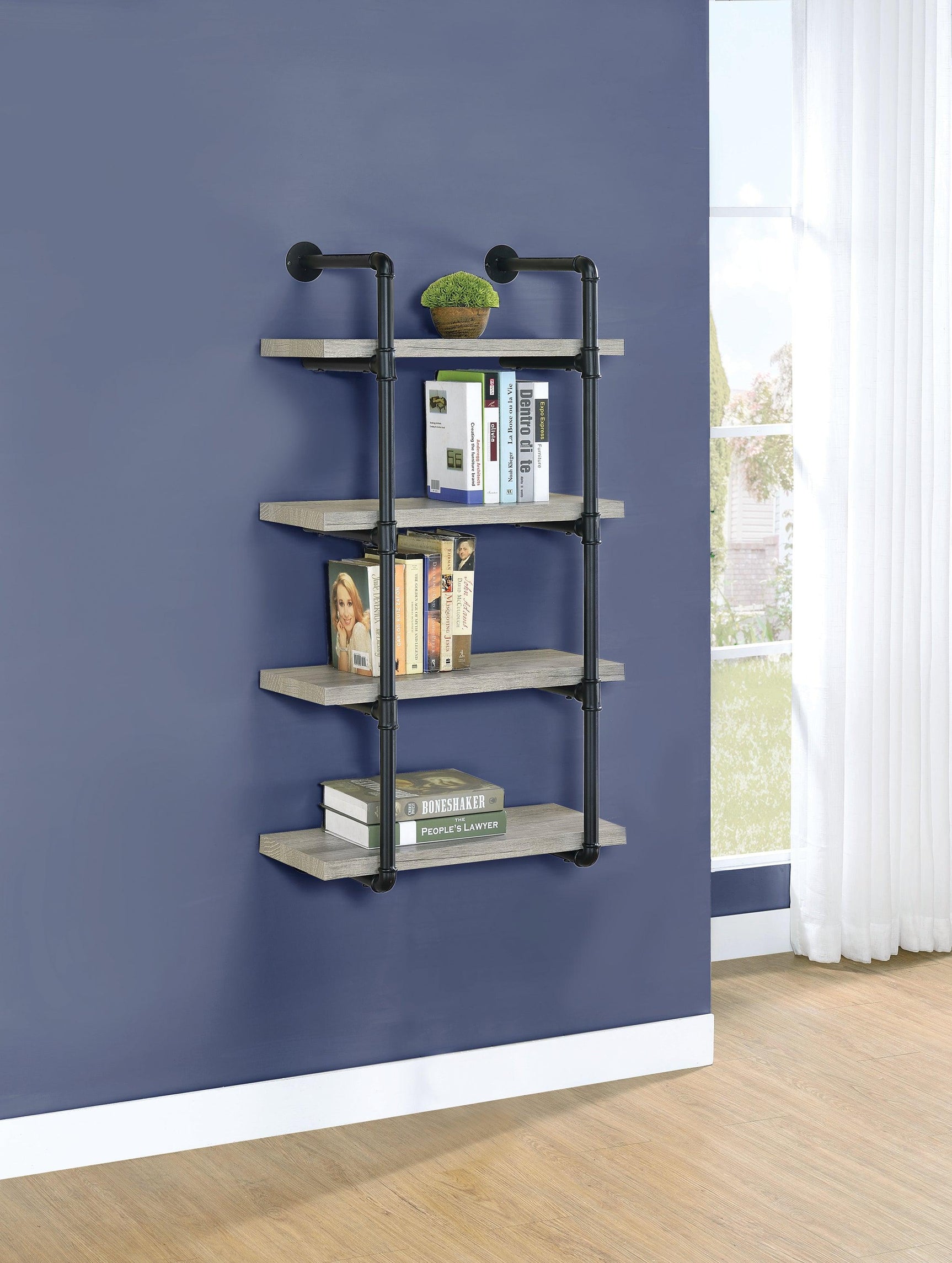 Elmcrest 40-Inch Wall Shelf Black And Grey Driftwood - Ella Furniture