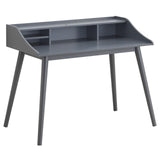 Percy Dark Grey Writing Desk showing tapered metal legs and drawers