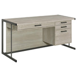 Close-up of gunmetal drawer pulls on Loomis office desk