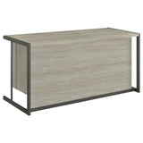 Metal sled-style base with adjustable feet on Loomis desk
