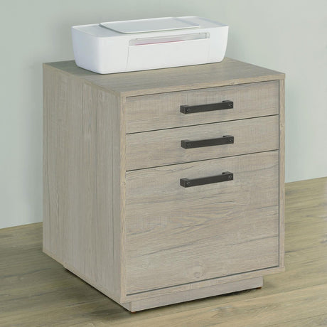 Loomis 3-Drawer Whitewashed Grey File Cabinet front angle