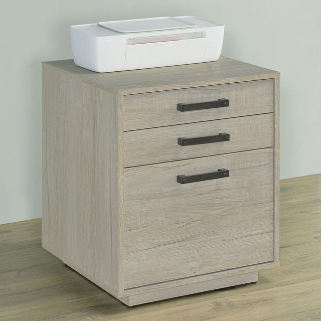 Loomis 3-Drawer Whitewashed Grey File Cabinet front angle
