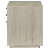 Closeup of gunmetal pull handle on Loomis File Cabinet