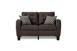 Close-up detail of loveseat tufted fabric upholstery