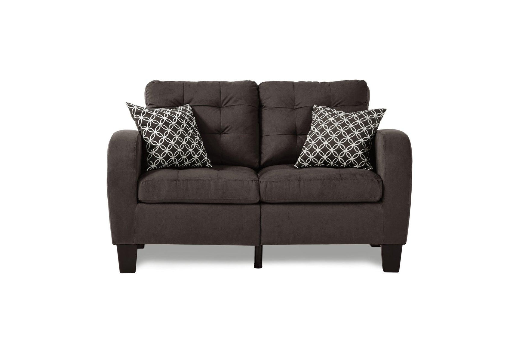 Close-up detail of loveseat tufted fabric upholstery