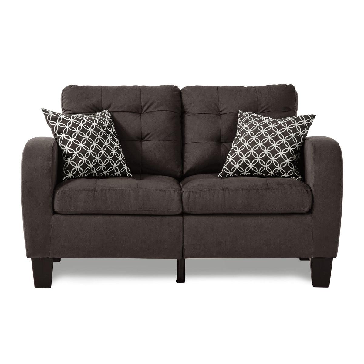 Sinclair Chocolate Tufted Fabric Loveseat front view