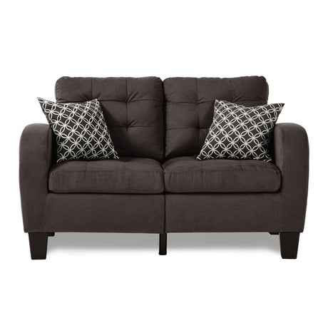 Sinclair Chocolate Tufted Fabric Loveseat front view