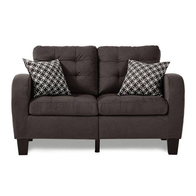 Sinclair Chocolate Tufted Fabric Loveseat front view